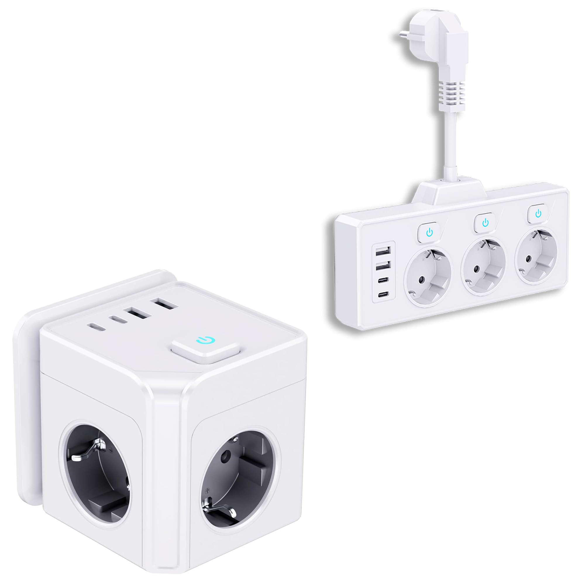 Pack Babelson 2-en-1 : Multiprise Cube Murale + Multiprise Bande 7-en-1 | 4000W, Ports USB-C PD 20W & USB-A, Protection Surtension avec Interrupteur