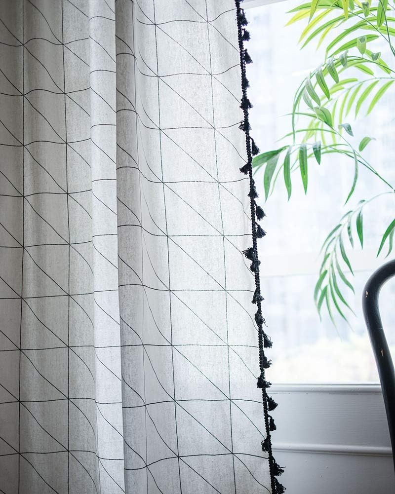 vctops Bohemian Cotton Linen Room Darkening Curtain Panel with Tassels Bedroom Living Room Geometric Print Window Treatment 1 Panel (59"x87",Geometric)