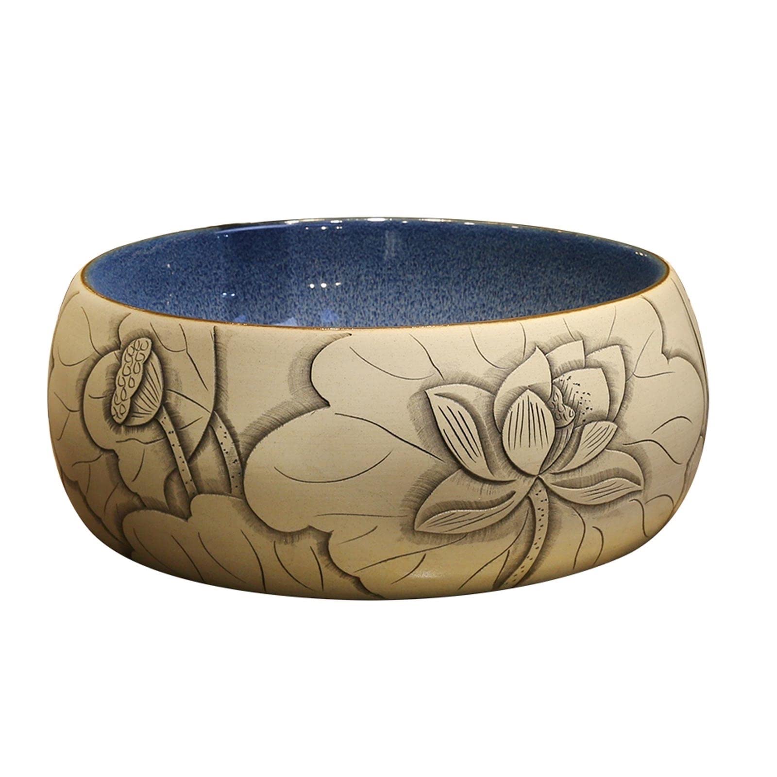 Aderfetbi A Bathroom Sink Vanity Sink Round Shape Ceramic Vessel, Bove Counter Carving Lotus Countertop, Rt Basin Wash(A)