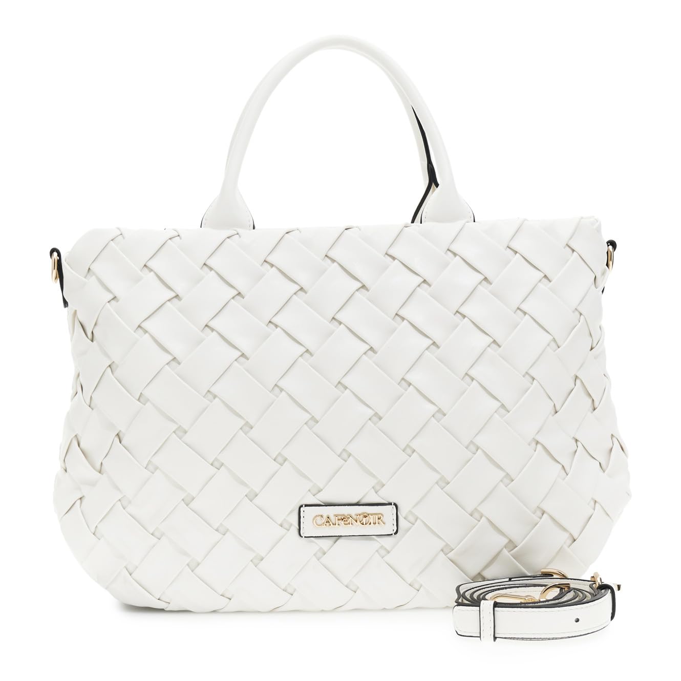 CAFèNOIR - Borsa A Mano Effetto Nappa Intrecciata Con Lettering In Metallo, Da Donna, Colore Bianco, Taglia Unica