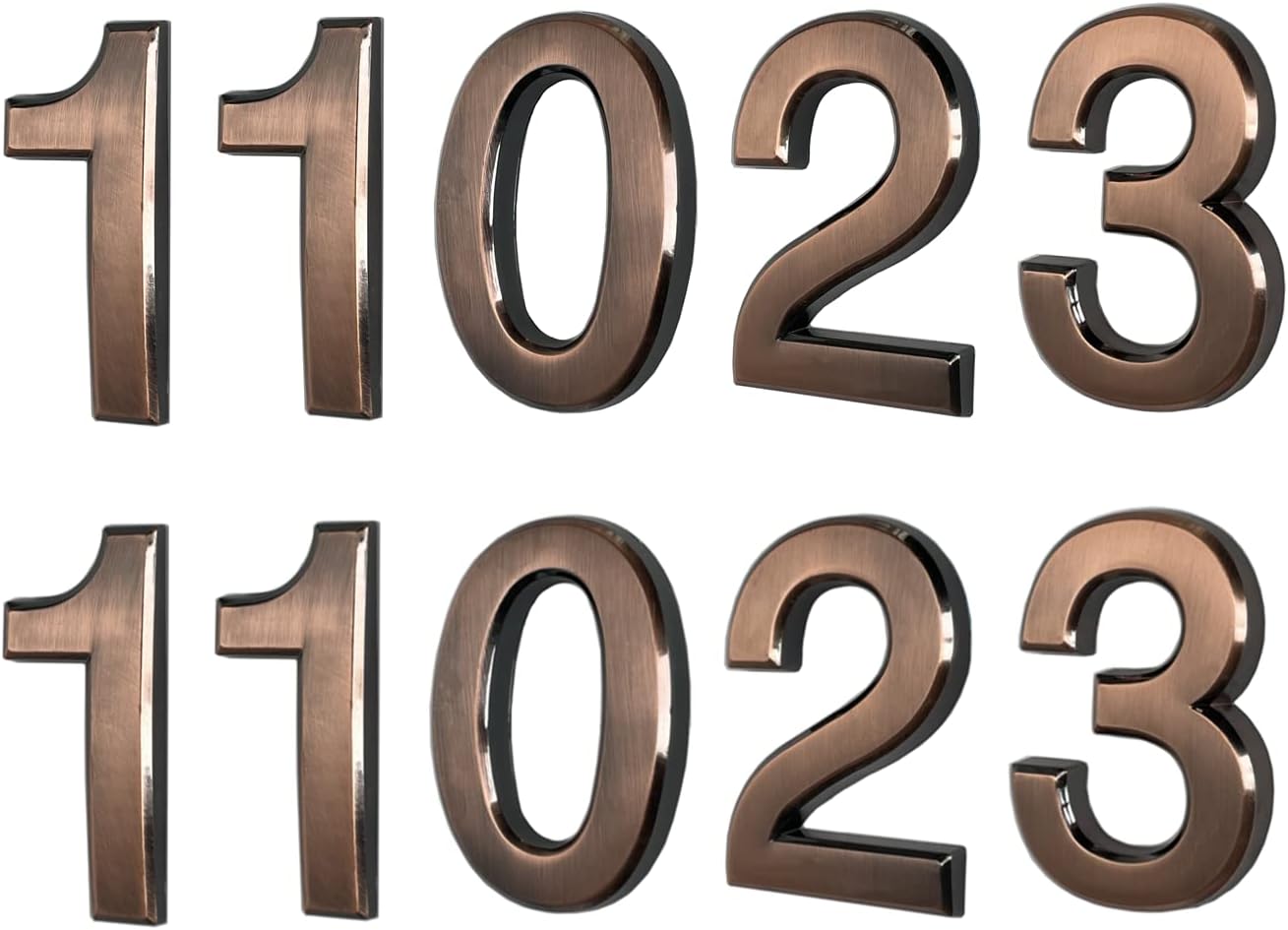 House Door Numbers Stickers for Mailbox/Apartment Home Office Room Address Plaque, Bronze/Silver/Golden, 2 3/4 Inch High. (10 PCS - 1111223300, Bronze)
