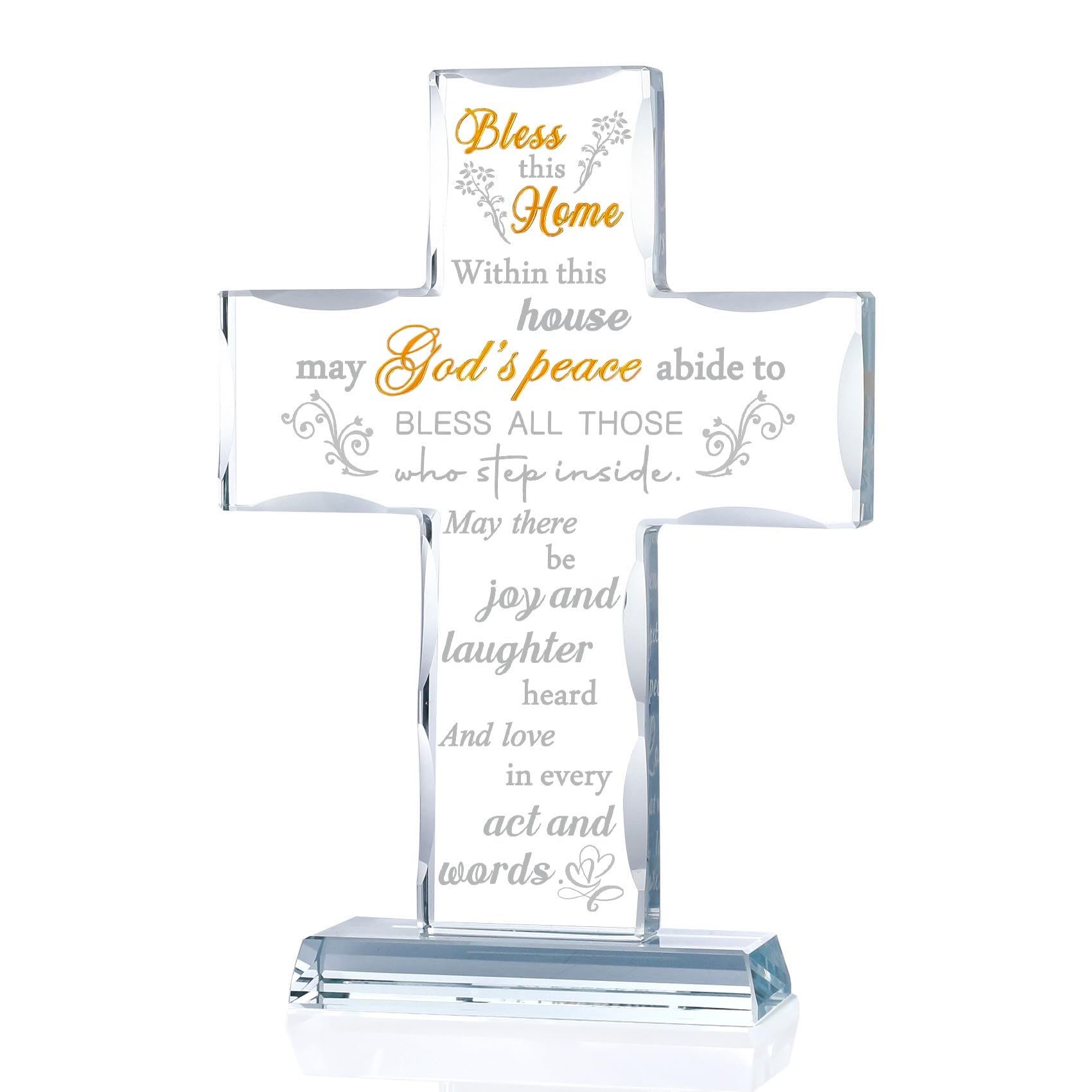 Housewarming Gifts New Home Glass Stand Cross Religious Keepsake House Warming Gift for Couples Women Men - Christian