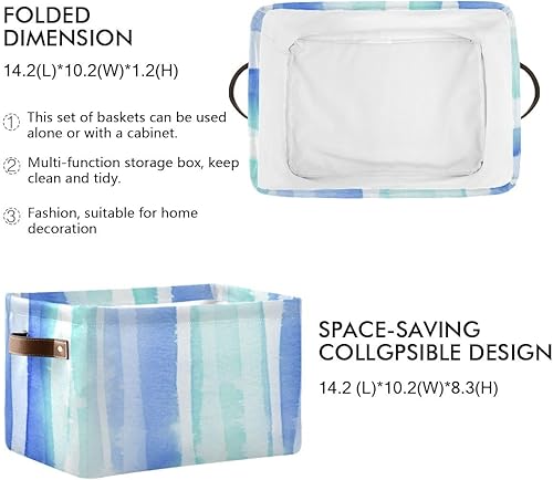 Miniatura 3 de Organizador de armario de tela duradera con diseño de rayas azules y verdes para niños, paquete de 2