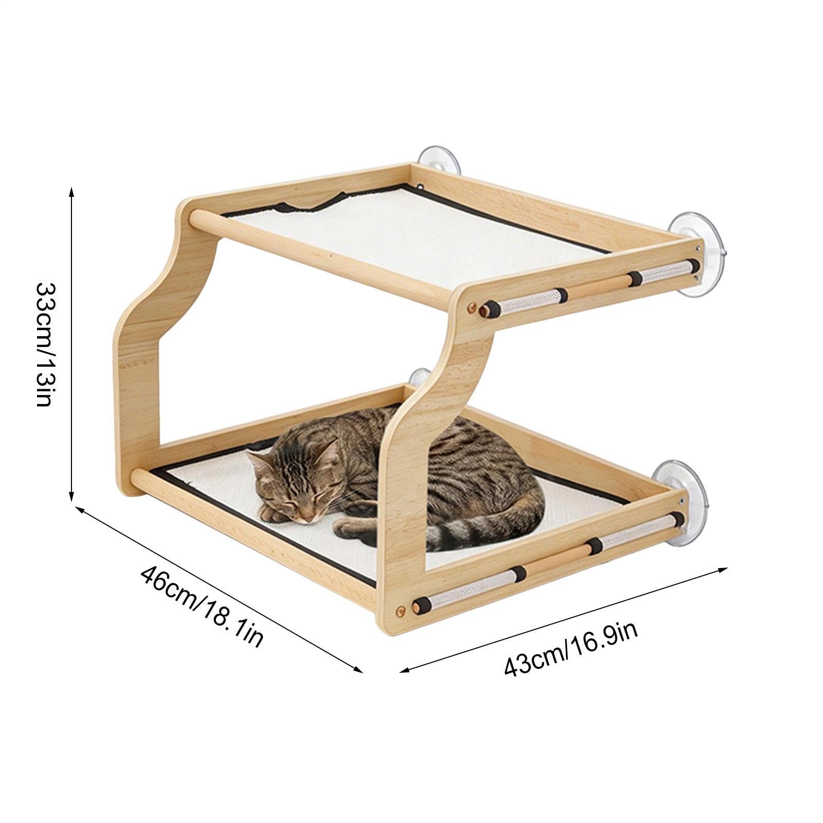 Posatoio da Finestra per Gatti Interno Con Ventose In Legno Resistente | Sedile Finestra per Gatti Interno Ideale Per Crogiolarsi Arrampicarsi Giocare Su Davanzale Comodino Armadio Cassetto