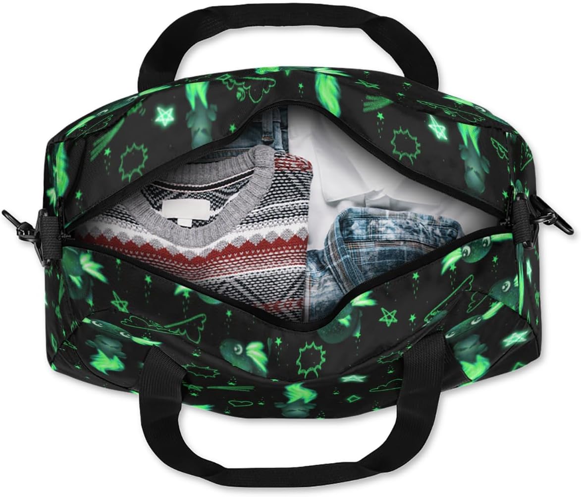 Gym Travel Duffle Bag for Boys - Green Axolotl Kids Overnighter Weekend Bag with Front Zipper Pocket for School Practice, Teens Carry-On Size Sleepover Bags