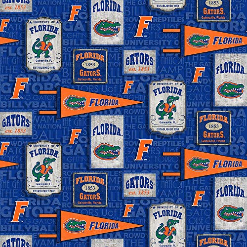 university of florida gators cotton fabric with vintage pennant design-sold by the full yard