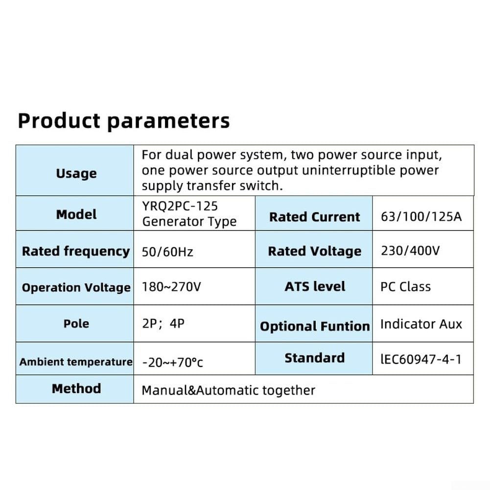Commutatore automatico di trasferimento 4P 63A-125A Dual Power PC Class per