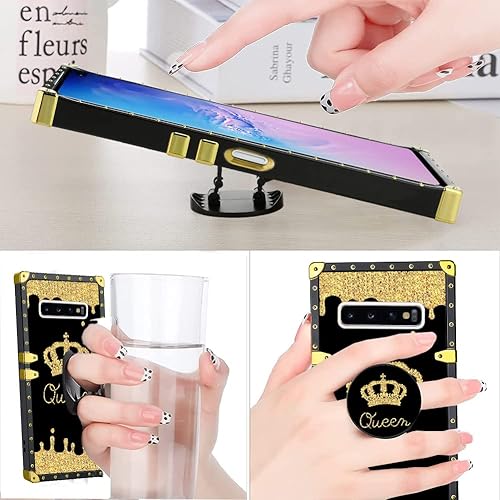 Miniatura 4 de LSL Compatible con Samsung Galaxy S10 Plus - Funda cuadrada para teléfono con soporte, Queen Crown de lujo, TPU a prueba de golpes, funda protectora