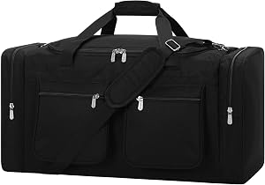 iFARADAY 55L Duffle Bag for Travel, 24 inch, Black | Heavy Duty, Multi Pockets, Overnight Weekend Gym Sports Camping