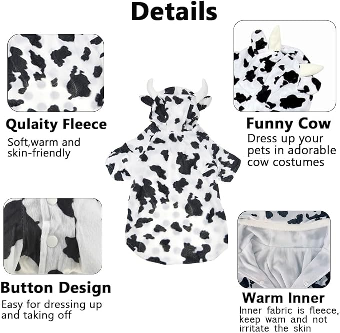 Disfraz de Vaca para Perro Halloween Talla 7XL Blanco Forro Polar miniatura 6