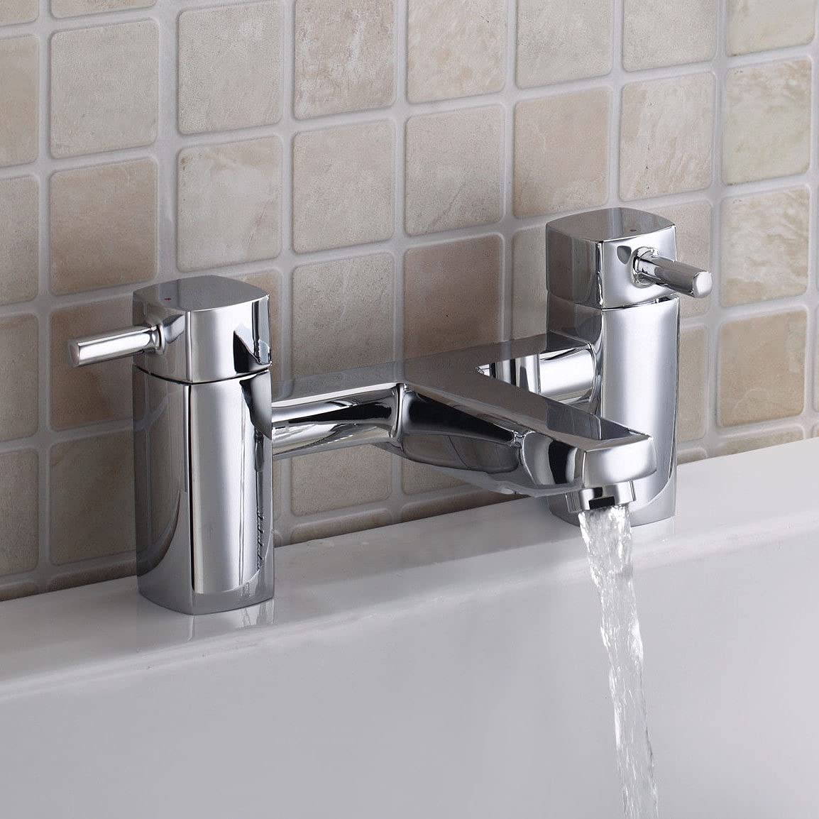 Nes Home Newport Bath Filler Tap - Modern Chrome Deck Mounted - PVD Finish - Drip-Free Ceramic Cartridge