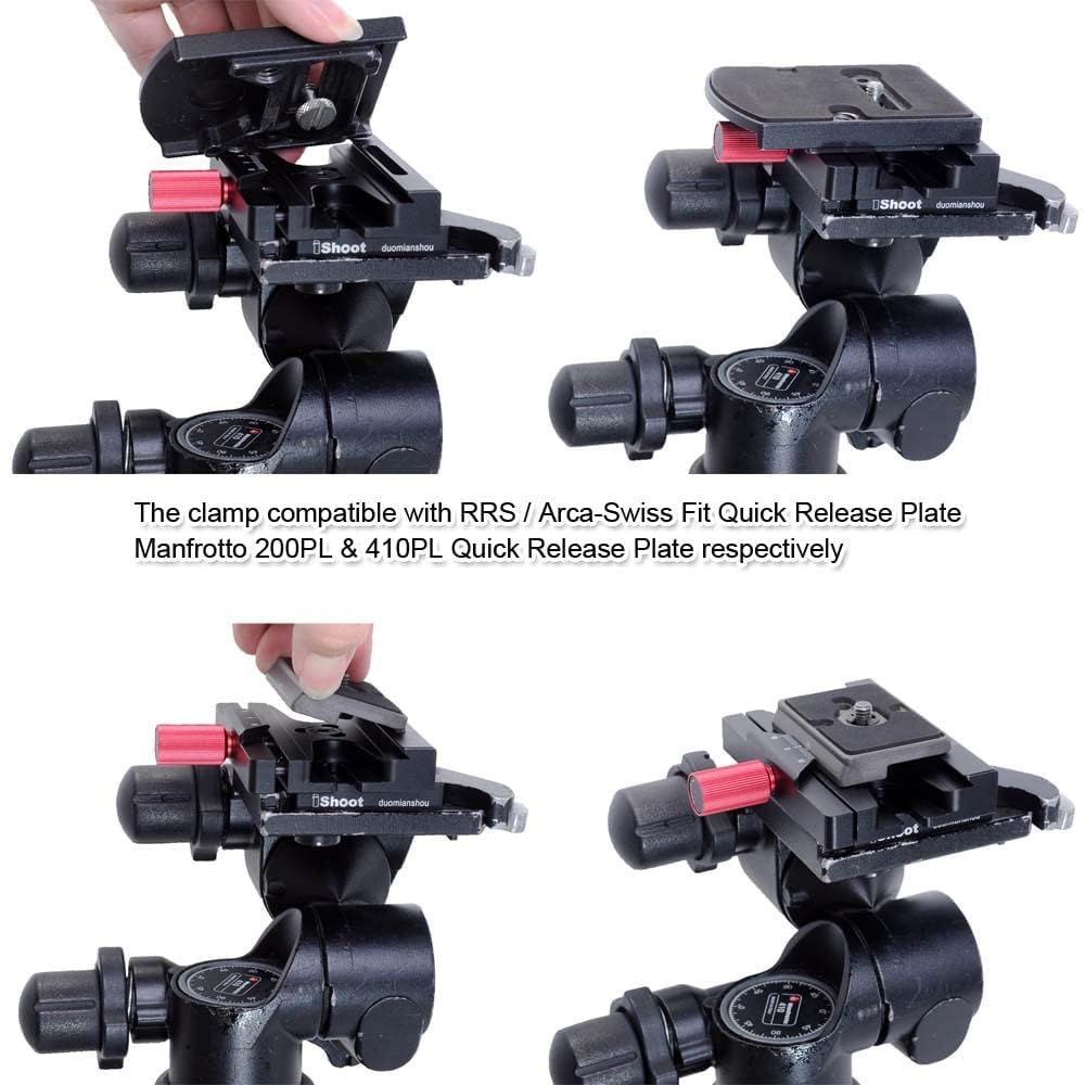 iShoot Klemmadapter Mount Konverter, Umwandlung Arca-Swiss Fit Schnellwechselplatte 200PL / 410PL Platte auf RC4 Stativklemme, kompatibel mit Manfrotto 405/410/488RC4/498RC4/808RC4 Stativkugel H. ead