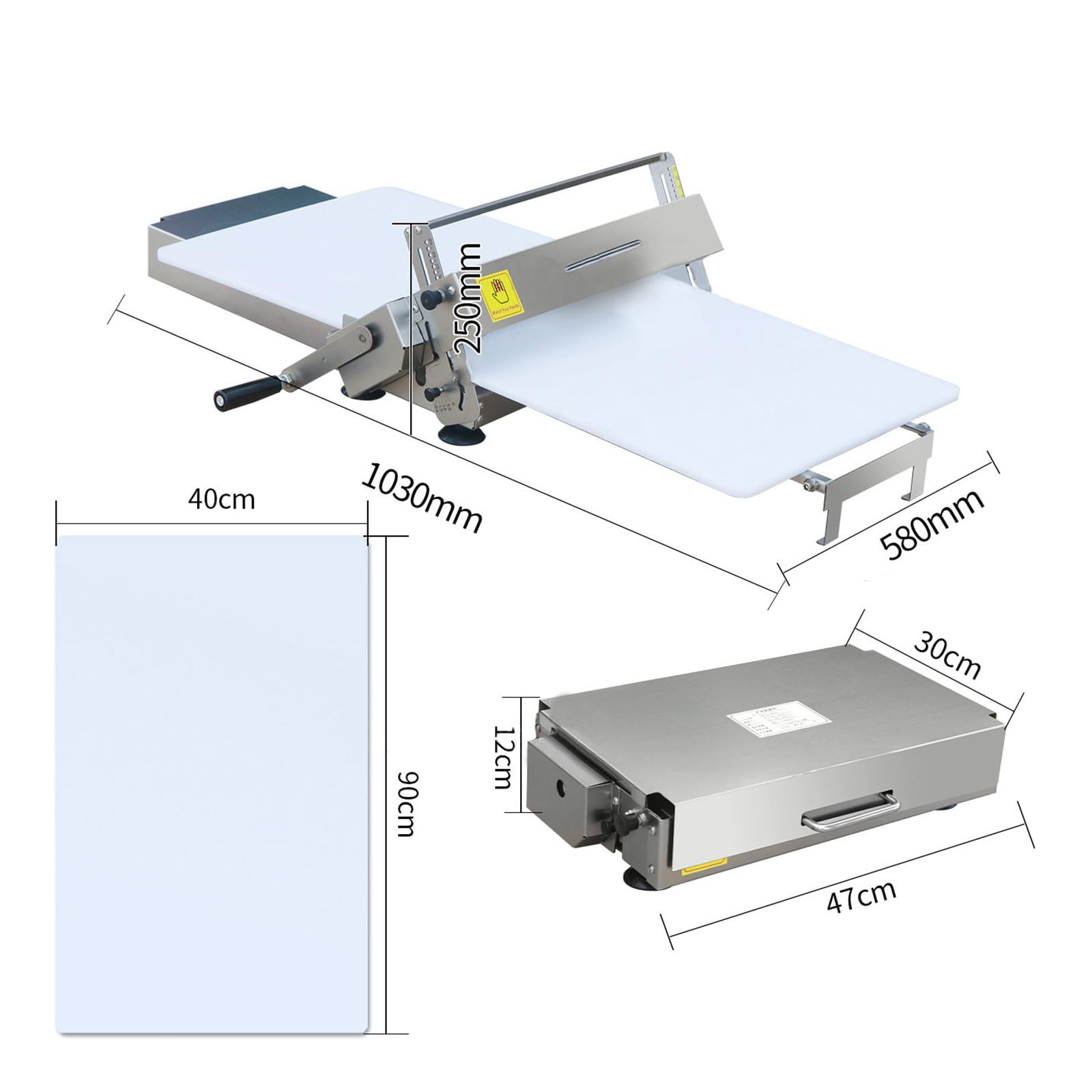 Rouleau à pâtisserie pliable en acier inoxydable avec épaisseur réglable pour boulangerie, pizza, croissants, pâtisseries 400