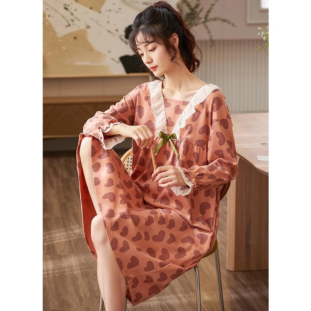 Camicia Da Notte Donna - Camicia Da Notte In Pizzo Con Colletto Quadrato Camicia Da Notte In Cotone Camicia Da Notte Lunga Da Principessa Carina Camicia Da Notte A Maniche Lunghe Con Stampa A Cuore