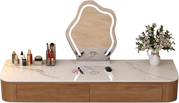 Floating Makeup Vanity Desk with Drawers and Mirror, Modern Wall Mounted Vanitys, Floating Vanity Makeup Table for Bedroom, Living Room, HomeNatural,39.3in/100cm