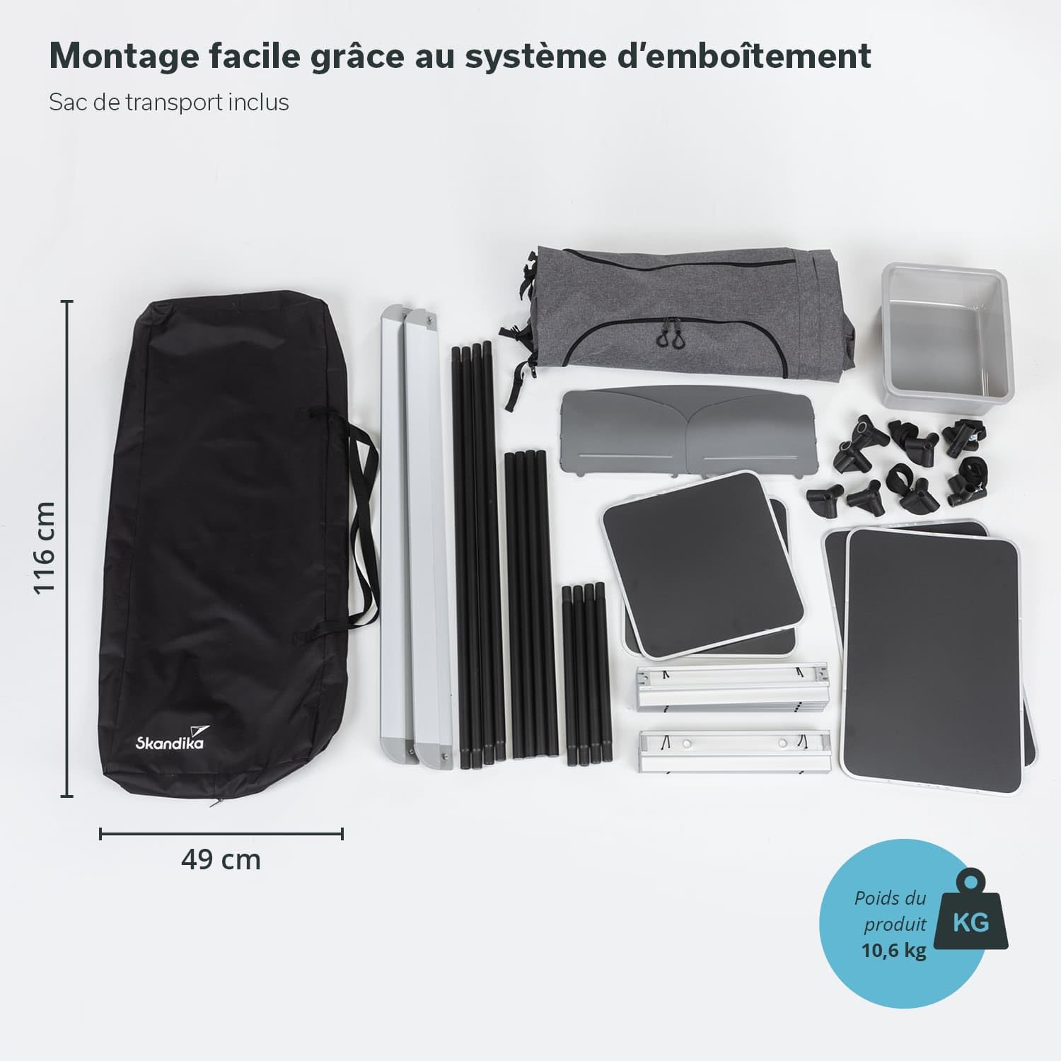 Skandika Cuisine de Camping Ruoka | Armoire de Camping avec Structure en alu, Pare-Vent Amovible, évier, Compartiments de Rangement, Sac de Transport | Cuisine de Camping d'extérieur, de Voyage