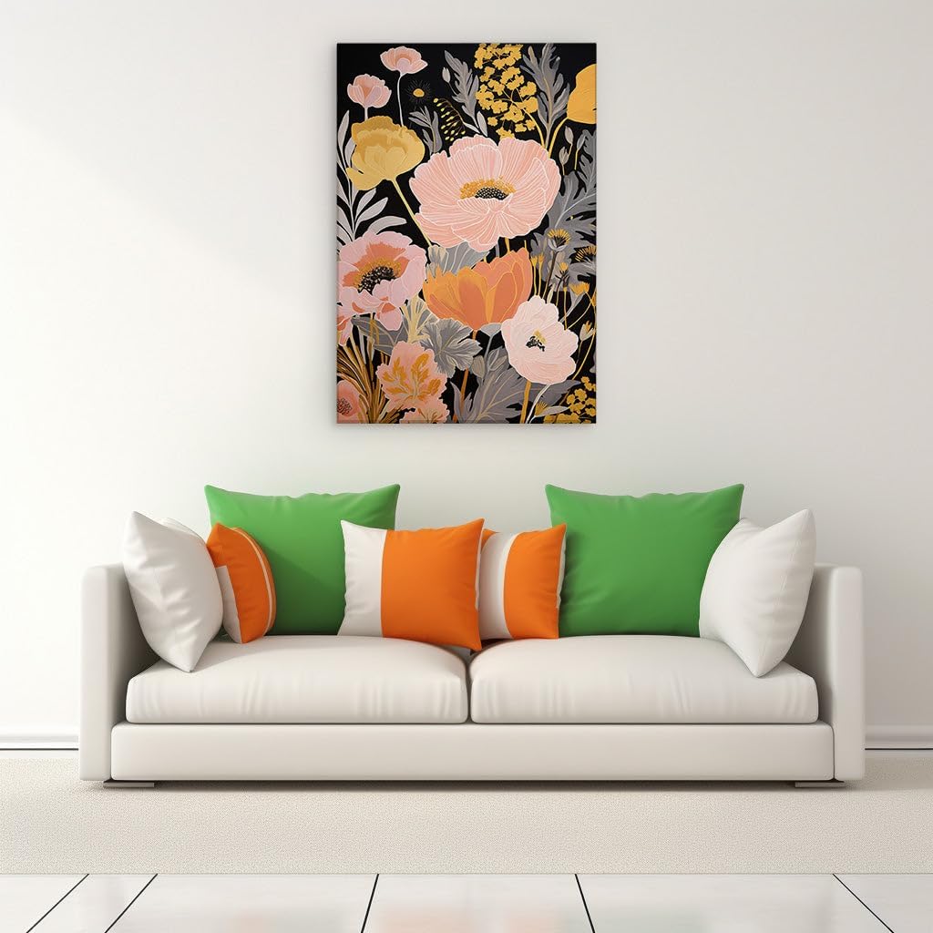 Canvas for Living room. Whispers of Spring: A Dreamy Bouquet in Pastel on Midnight Canvas, 27 x 18 inch Canvas Wall Art - Inspirational Office Decor - 69x46 cm (27x18 inch)
