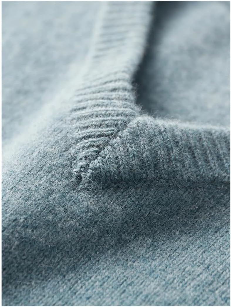 Men's Winter V-Neck Merino Wool Sweater Thick Solid Pullovers Loose Knit Base Shirt Business Casual Jacket Tops