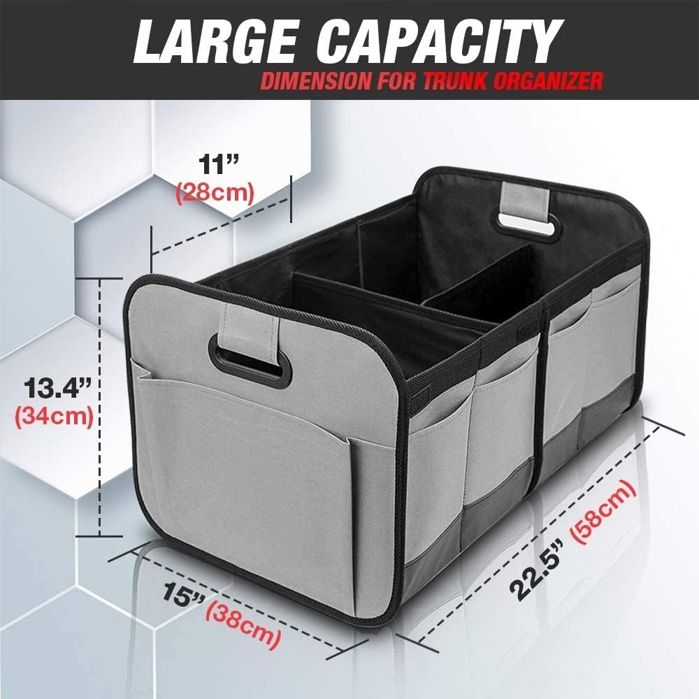 Oscenlife Cargo Organizer, Trunk Organizer for Car with Multi Compartments, Car Trunk Organizer for SUV, Grey