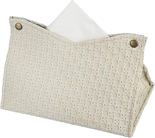 Funda de piel sintética para caja de pañuelos estilo ratán, soporte rectangular para servilletas, organizador de papel facial moderno para baño,