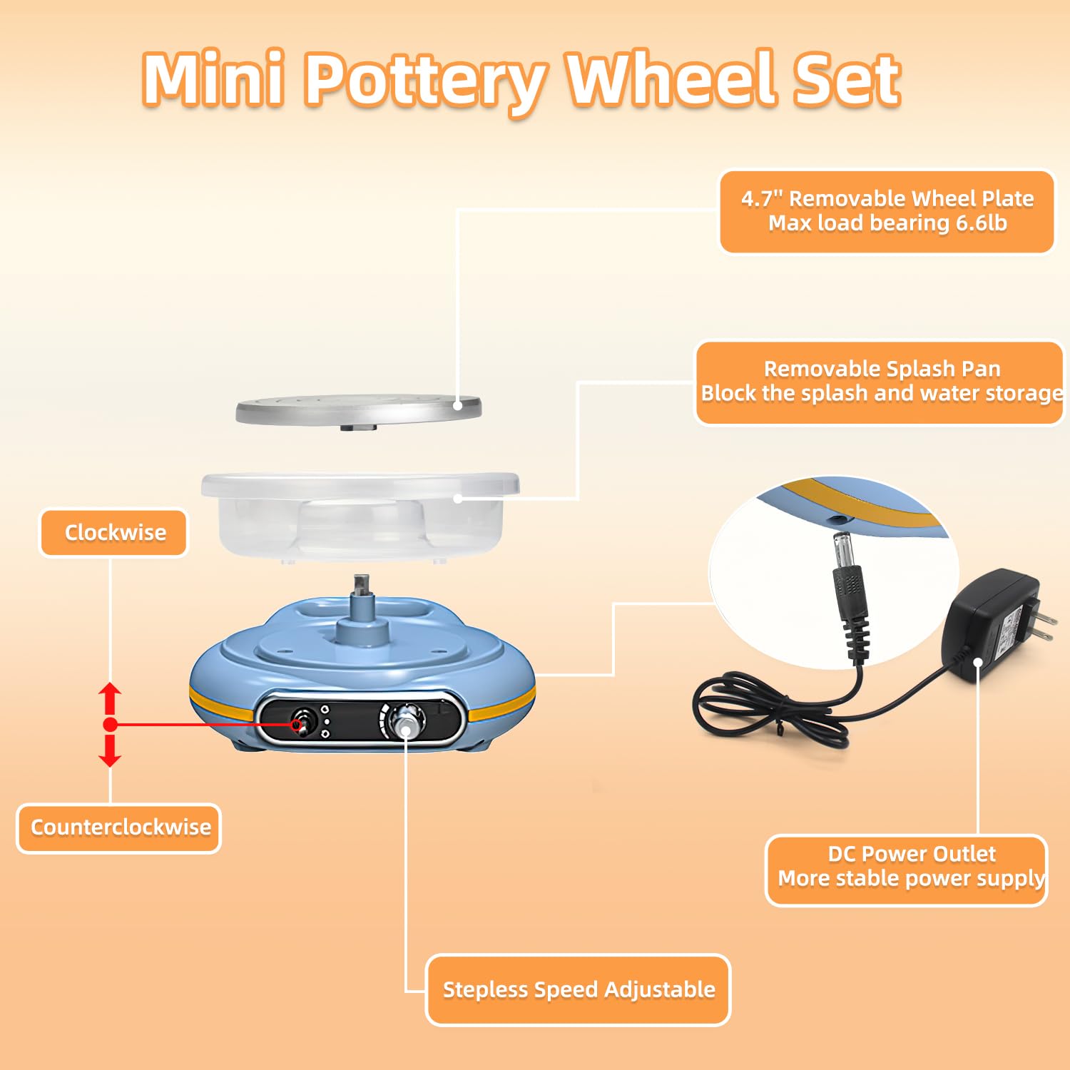 Mini Töpferscheibe Elektrisch für Kinder Anfänger - 12 cm Drehteller Zwei-Wege Drehung Töpfermaschine, Einstellbare Geschwindigkeit, Geräuscharm - Töpferset für Zuhause, Ton Werkzeug Inklusive
