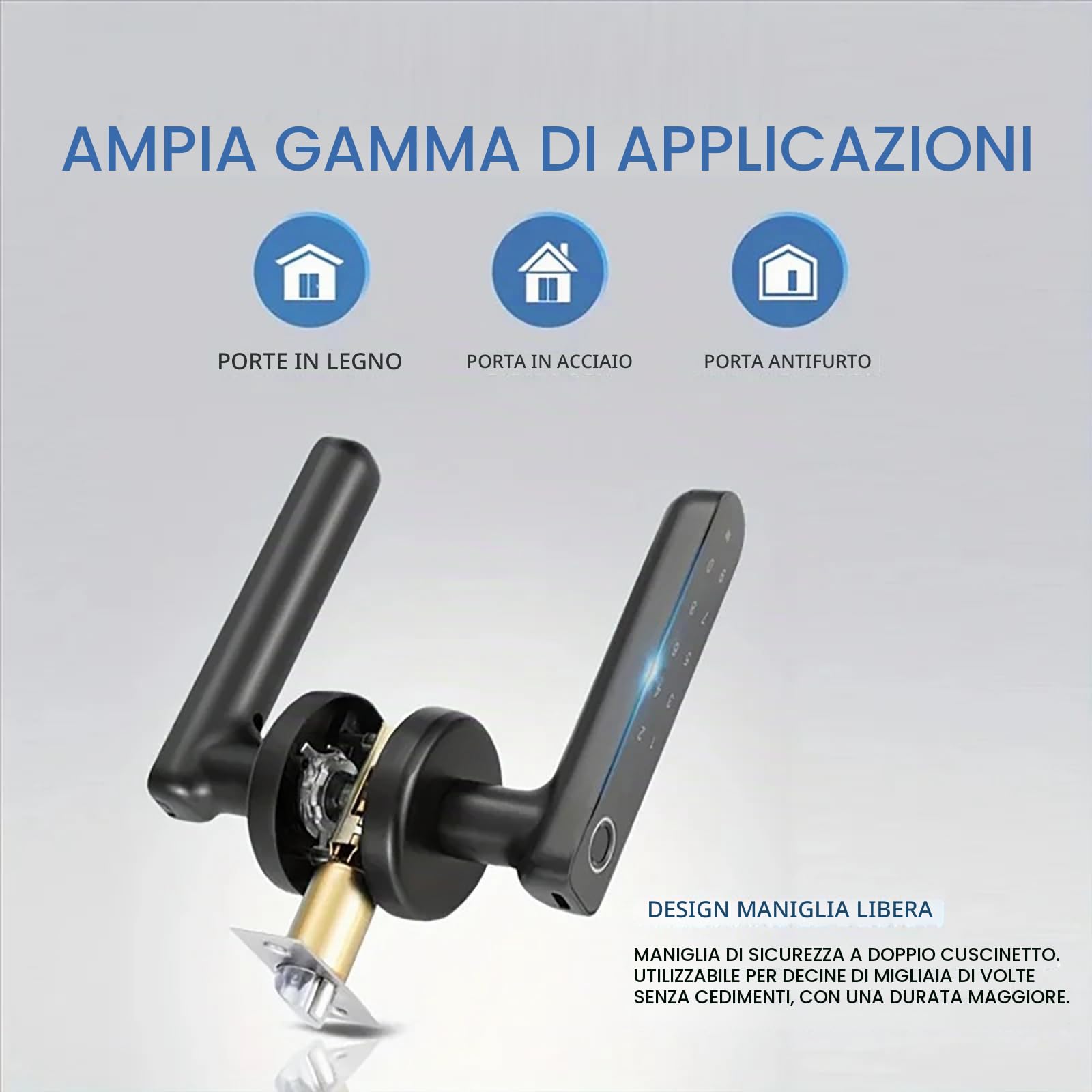 NEWFUN Serratura Smart, Serratura Smart Porta Blindata, Adatto per Porte Interne con Uno Spessore Compreso tra 35 e 55 Millimetri, Quattro Varianti di Apertura, Nero
