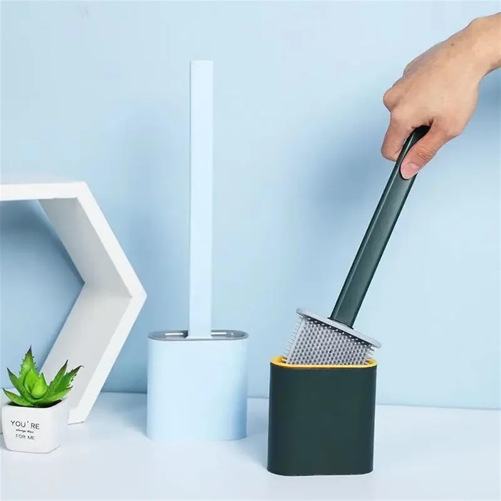 Cepillo de limpieza de inodoro, cepillo de cerdas suaves flexibles de cabeza plana con soporte, cepillo de inodoro, limpiador de Wc de silicona, herramienta de inodoro No muerto ( Size : Light Blue )