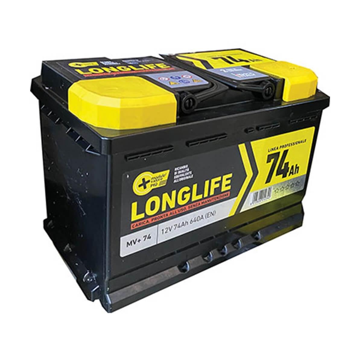 LONGLIFE-Batteria per auto 74Ah Dx 640A pronta all'uso Massima qualità e durata