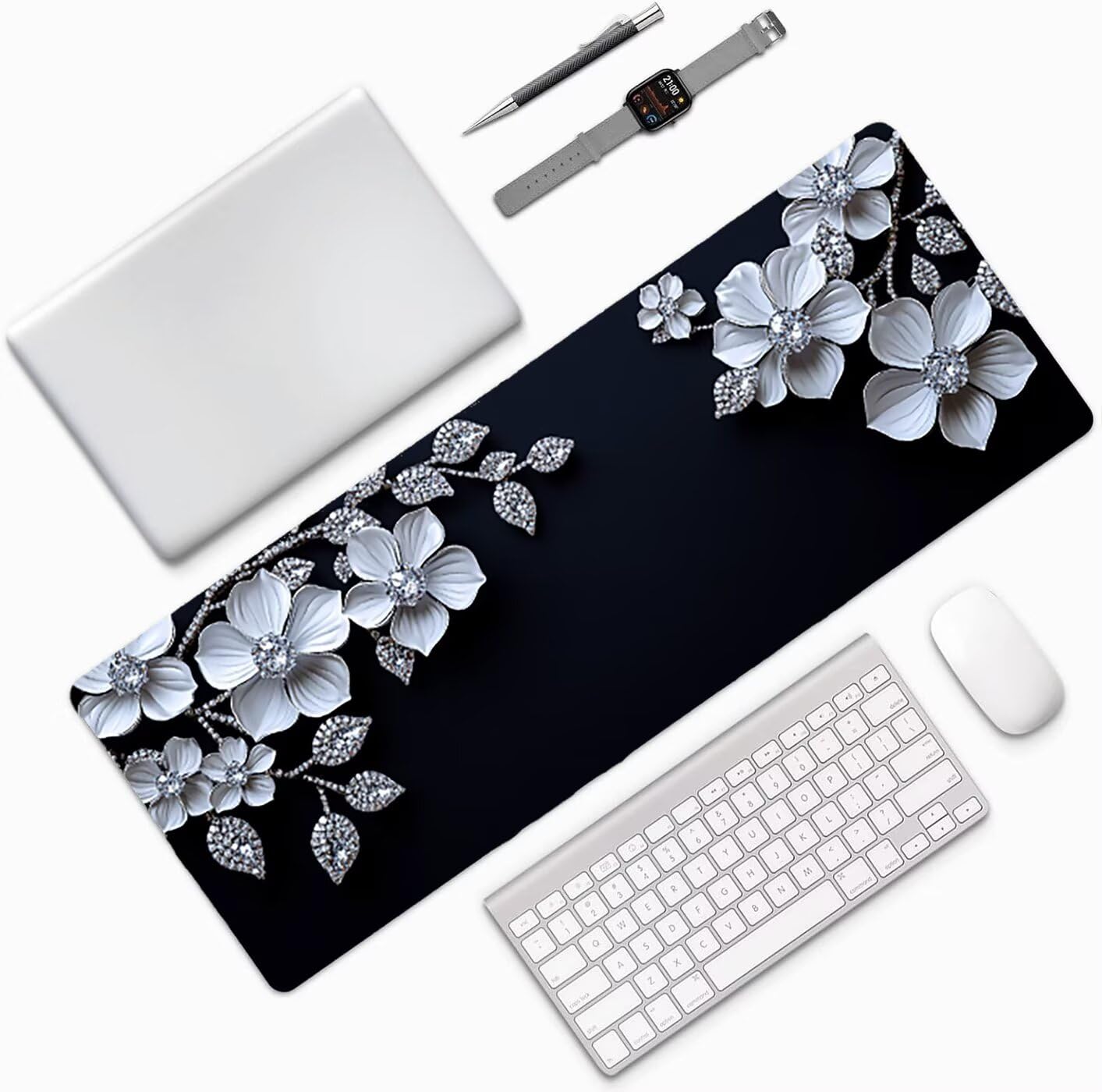Lpfieonn Blume Großes Schreibtischunterlage, XXL Schreibtischunterlagen, Anlage XXL Wasserdicht Gaming Mousepad mit Vernähter Rand und Rutschfeste Gummibasis, für Laptop/Hause/Büro 120x60cm PF-1593