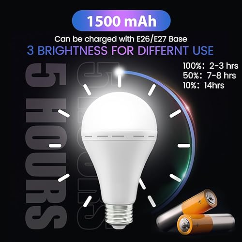 Miniatura 3 de LHZHENG Bombilla LED de emergencia recargable con gancho, se mantiene encendida cuando se produce un fallo de alimentación, bombillas LED