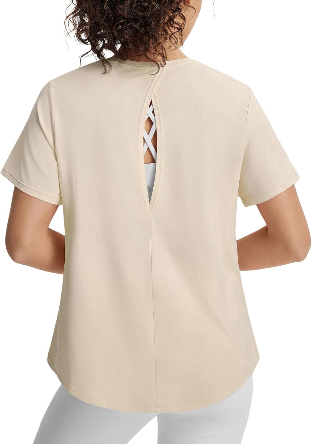 baleaf Women's Short Sleeve Workout Shirts UPF 50+ Open Back Tops Sun Protection Athletic Yoga T-Shirts