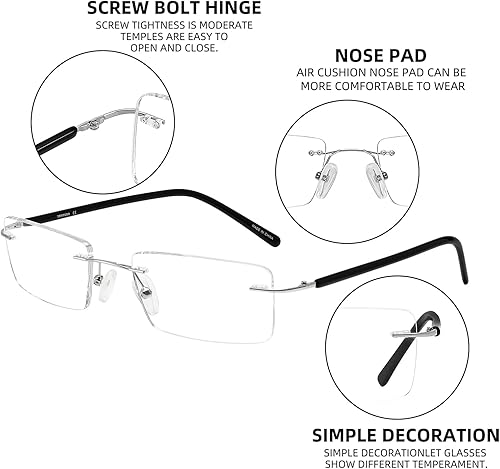 Miniatura 3 de FONHCOO Gafas de lectura con bloqueo de luz azul, antirayos azules, unisex, ligeras, sin marco, para computadora