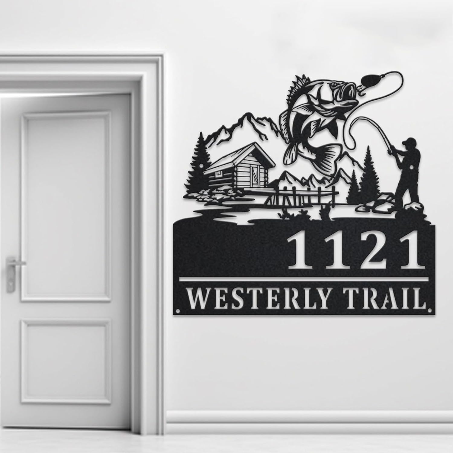 Custom Fisher Metal Address Sign with House Number, Outdoor Yard Plaque, Hanging Garden Stake for Home Entry (Fisher Home Number 1)