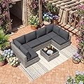 IJIALIFE 7-Piece Outdoor Patio Furniture Set, All-Weather Wicker Rattan Sectional Sofa with Thick Cushions & Glass Table, Modular Patio Conversation Furniture for Backyard, Poolside & Garden