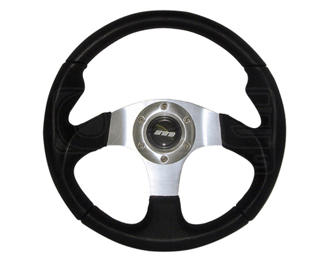 Mountney M32M311S M Range Steering Wheel , With Silver Anodised Center, 3 Spoke in Black Leather, 340mm in Size