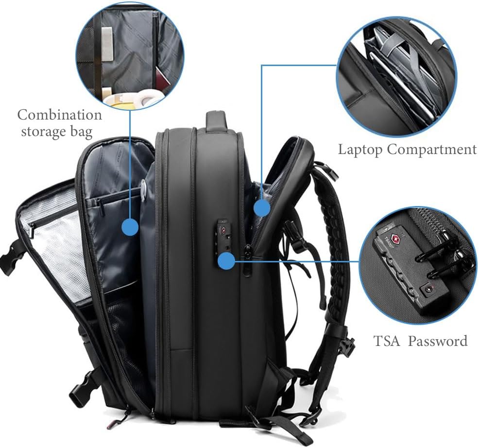 Vacuum Backpack for Travel, 60L Expandable Vacuum Compression Bag with Electric Vacuum Pump, Water Resistant and Anti Theft, Space Saver Bags for Travel Camping (Black)