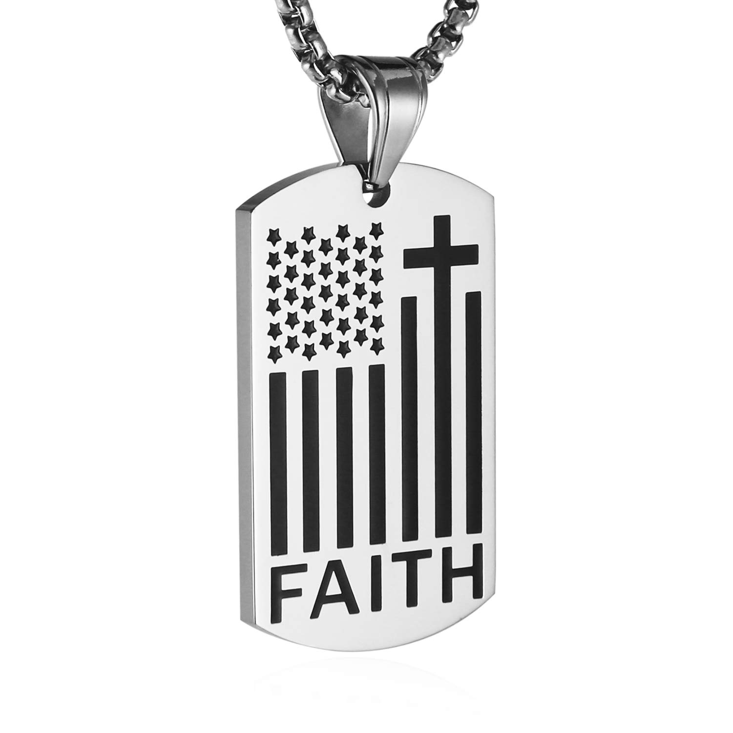 HZMAN American Flag Patriotic Cross Dog Tag Religious Faith Jewelry Pendant Necklace