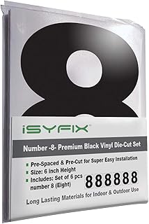 iSYFIX Black Vinyl Number 8 (Eight) Stickers - 6 Pack 6 inch Self Adhesive -Decal Die Cut & Pre-Spaced for Mailbox, Signs, Window, Door, Cars, Trucks, Home, Business, Address Number, In & Outdoor