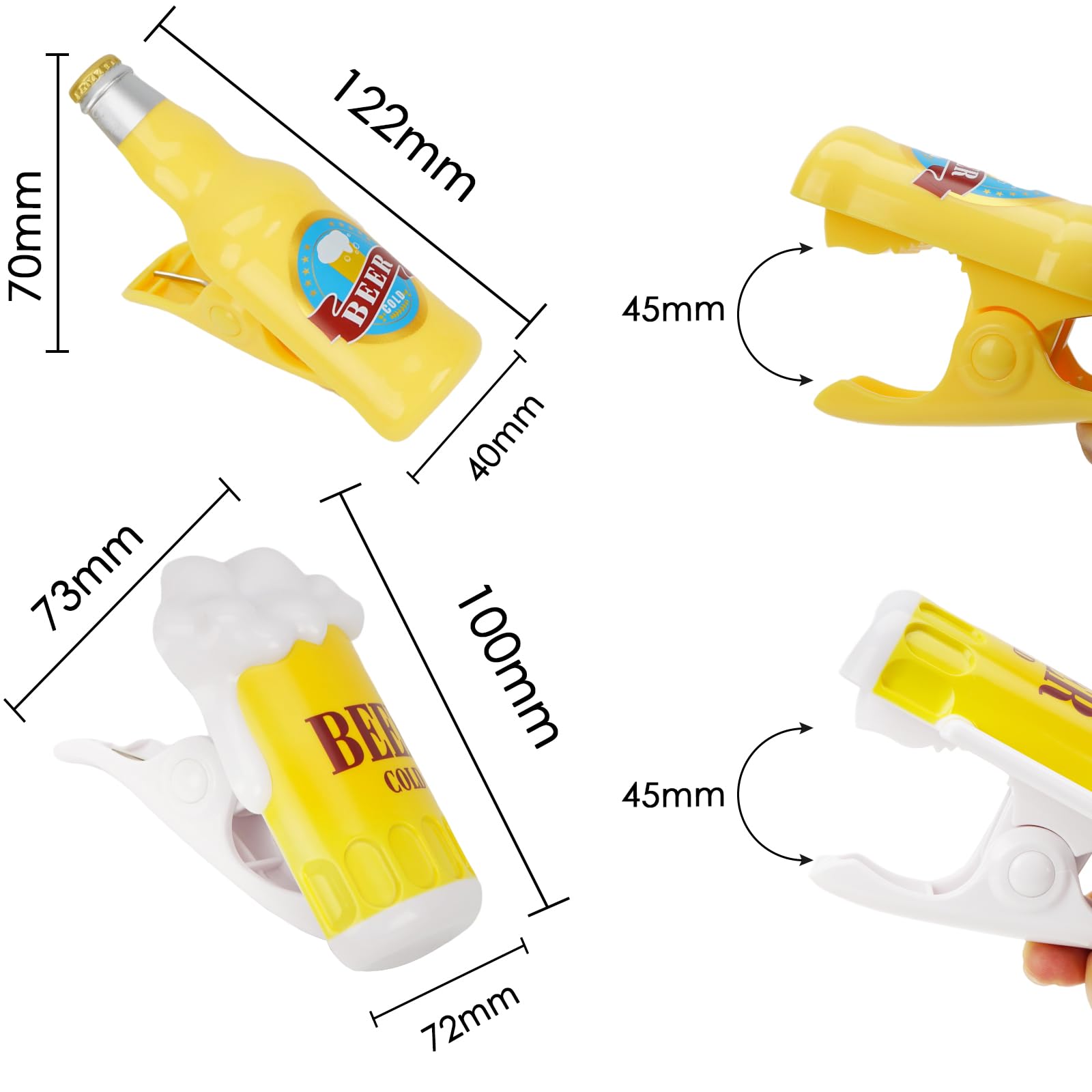 CAIRIAC Beer Beach Towel Clip, Windproof Beer Mug Bottle Clothespins, Plastic Towel Laundry Clips for Beach Pool Chair Picnic Camping (4 Packs)