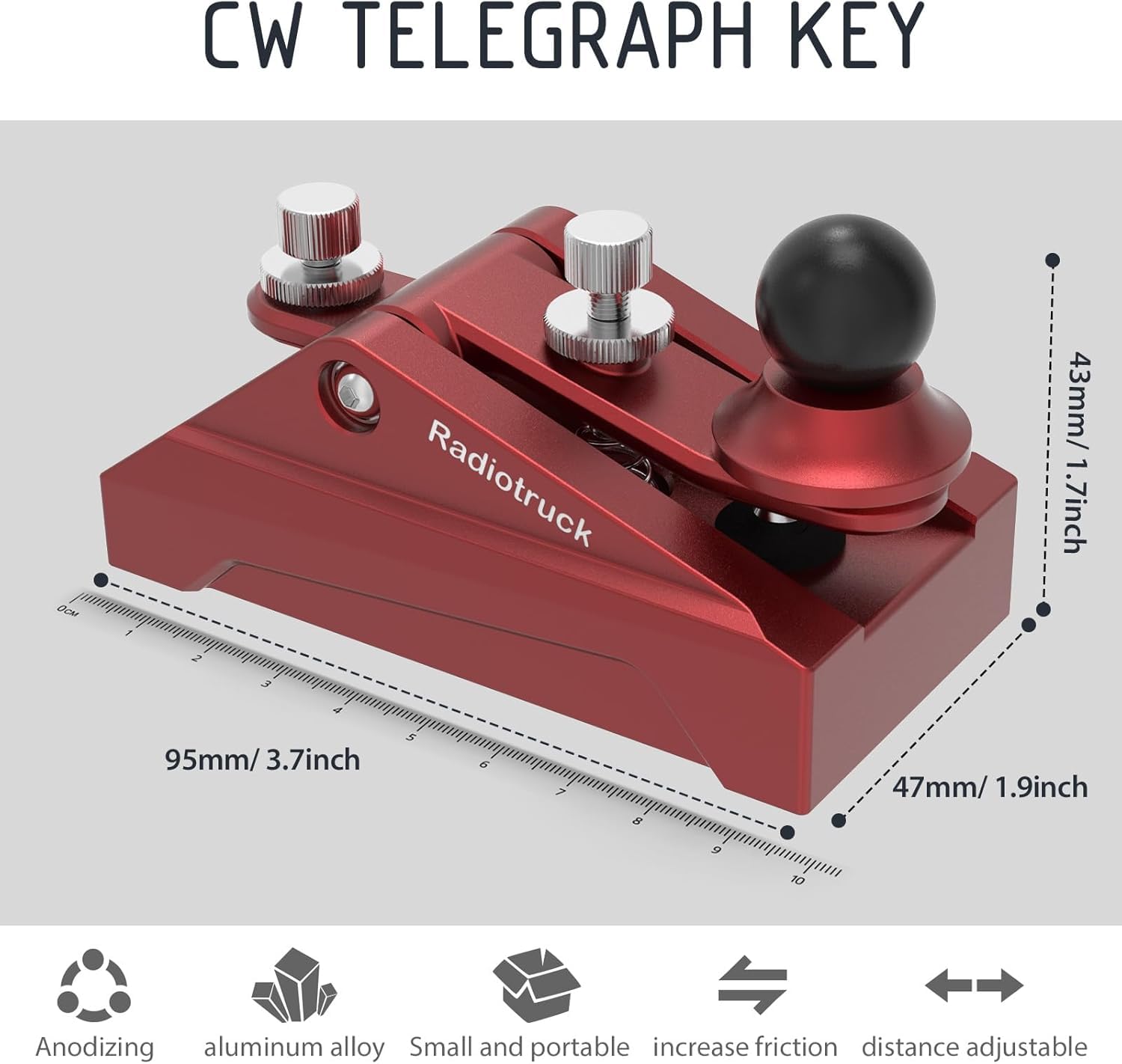 CW Telegraphy Key Auto Morse - Radio HAM Send Telegram Key Lambic Single Paddle Transmission Morse Code Key con base in lega di alluminio (rosso)