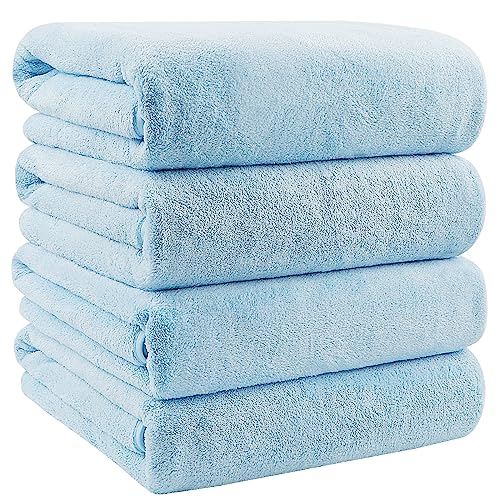 Orighty Bath Towels Pack of 4 (27 x 54) - Soft Feel Microfiber Bath Towel Highly Absorbent Microfiber Towels for Body Quick Drying Bath Towel Set for Sport Yoga SPA Fitness - Blue