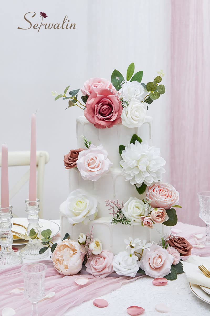 Amazon.co.jp: Serwalin 造花 ピンク ホワイト フェイクフラワー