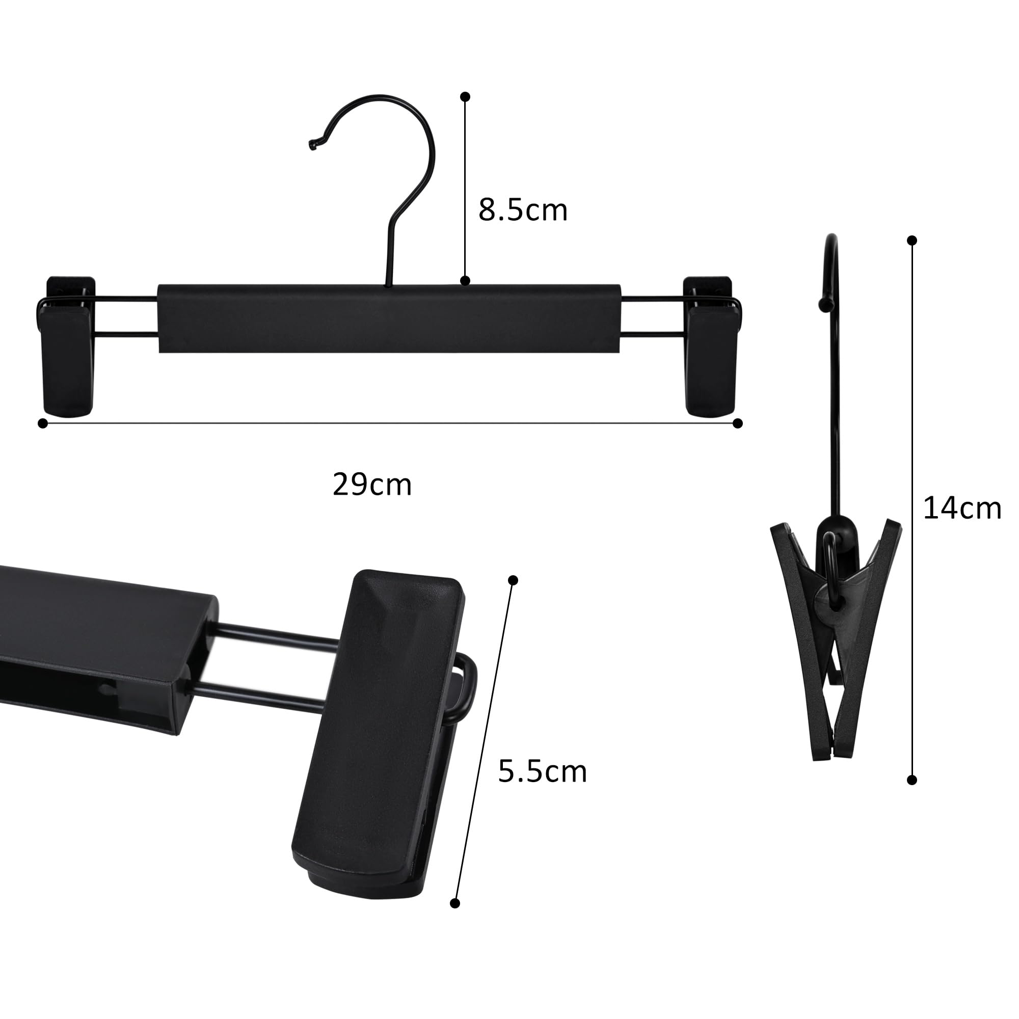 Juego de 10 Perchas para Pantalones, Faldas, con 2 Pinzas, Set de 10 Perchas para Camisas, Bufanda, Cualquier Prenda, Gancho de Metal 360º, Colgadores con Pinzas