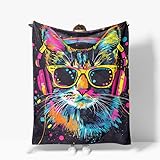 Cat Blanket Cool Cat Fleece Throw Blanket Super Soft Warm Cozy Fuzzy Plush Cats Blanket Gifts for Girls Boys Kids Room Decor 40"X50"