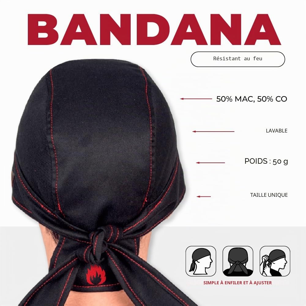 TEXFIRE | Bandana Ignifuge pour Soudure, Respirant et très léger. Protection de tête pour Soudeur. Réglable, Lavable et Confortable