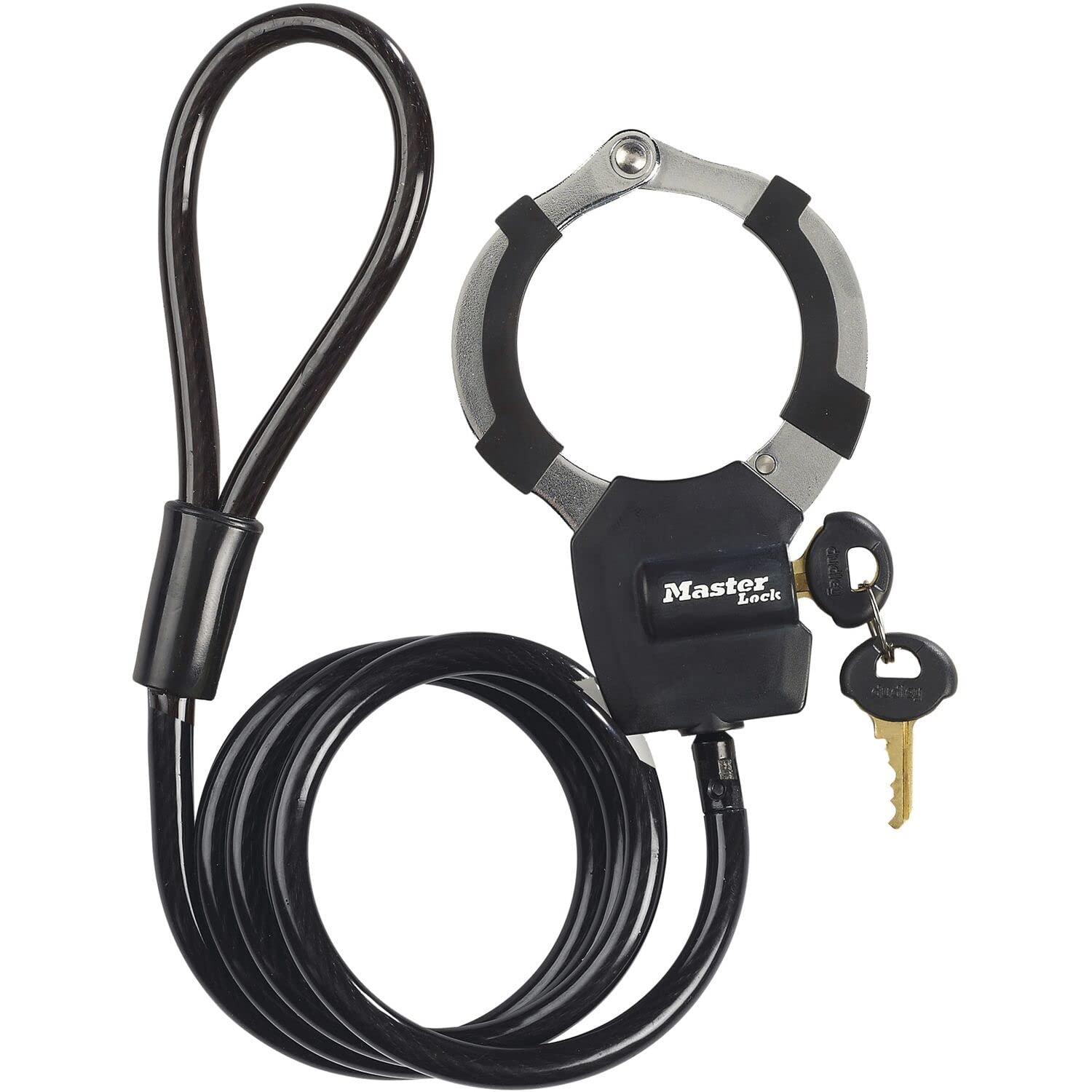 Master Lock Bike Lock Cable with Cuff, Key, 1000 x 80 x 27 mm, for Bike Scooter Quad Stroller Black