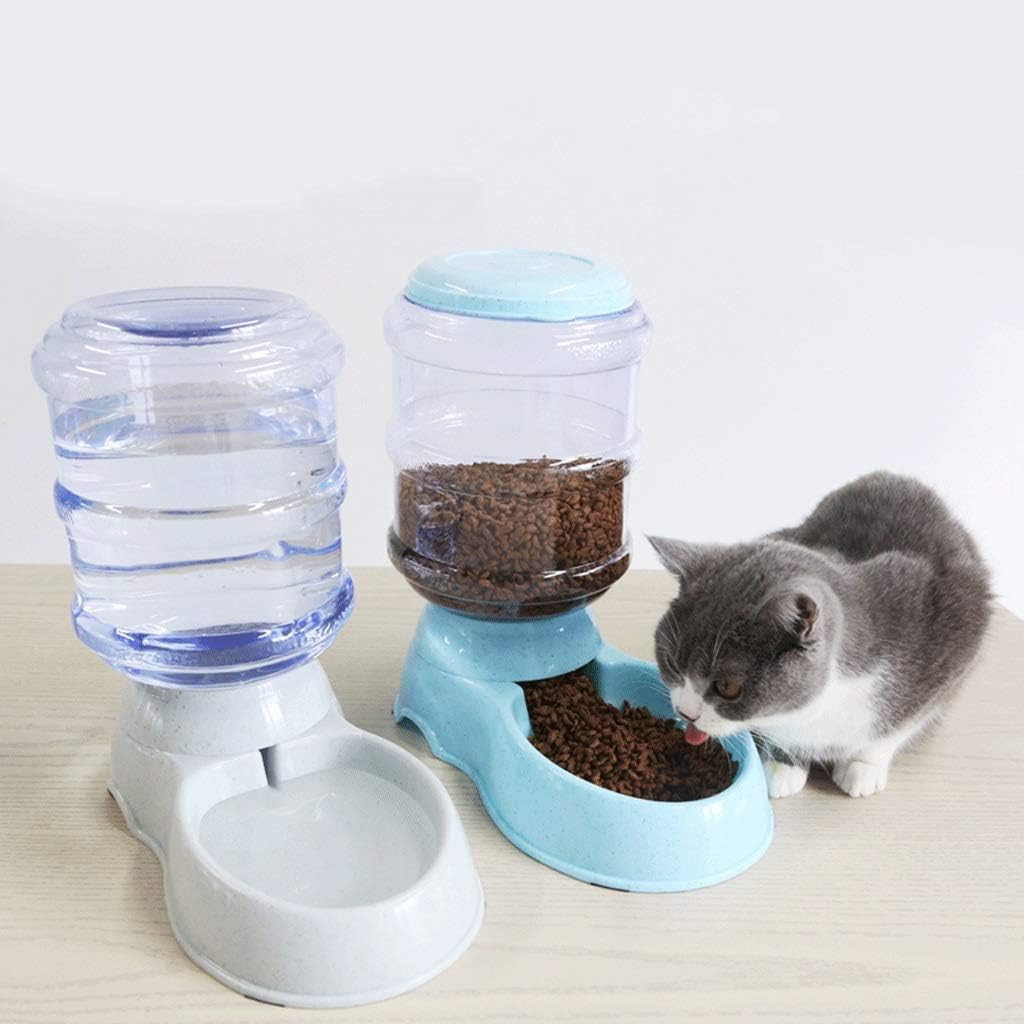 2 pet Food Bowls Water Bottles Plastic Stainless Steel Automatic Water Outlet Dog Food Bowls cat Food Bowls Double Bowls Automatic Drinking Water Anti-Tipping pet Supplies