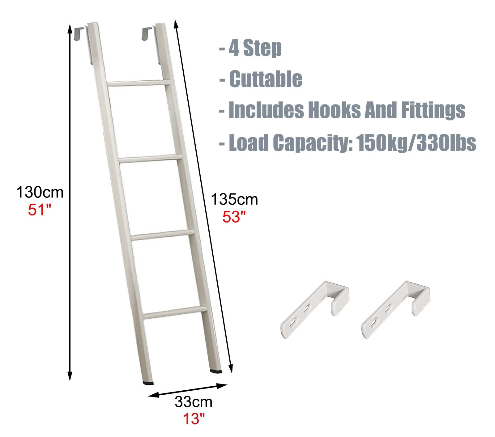 Scaletta regolabile in metallo per letto a castello, antiscivolo, per letti singoli da 134,6 cm, robusta pioli da arrampicata, ideale per camere da letto a soppalco e rimorchi per camper, design