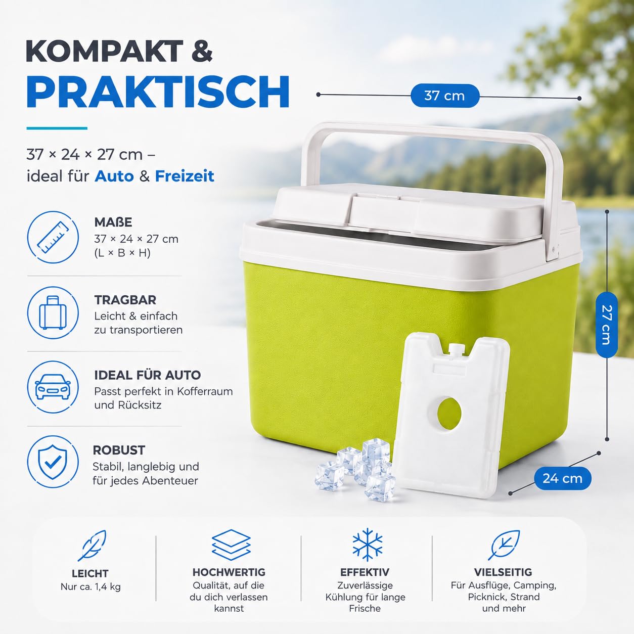 Glacière de 15 litres avec élément de refroidissement et bloc réfrigérant – Boîte isotherme pour un refroidissement extra long, idéal comme sac isotherme