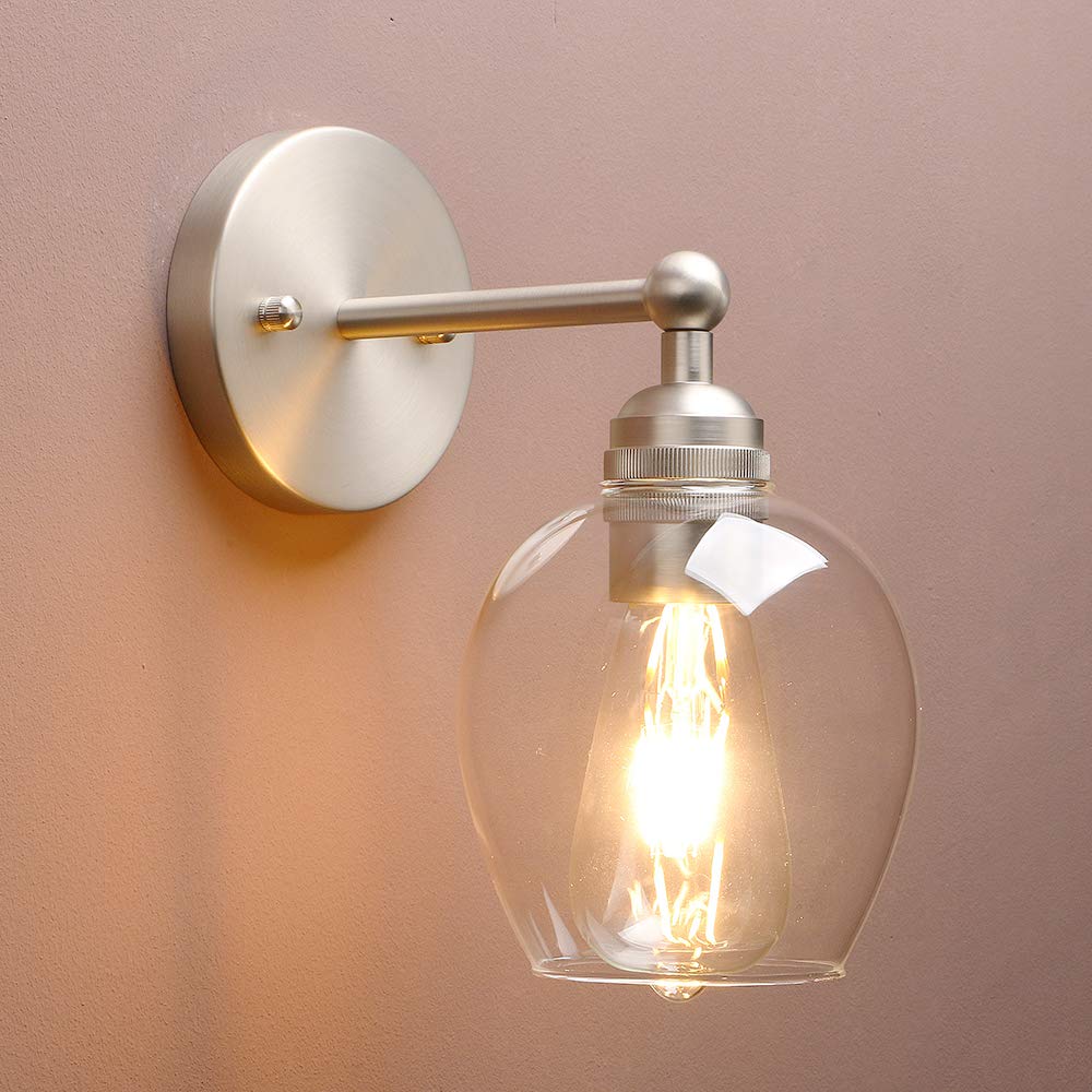 Yosoan Brushed Nordic Industrial Loft Rustic Glass Wall Light Fittings, Decorative Up/Dowm Wall Sconces Lighting For Kitchen Bedroom Corridor Cafe Bar Restaurant (Brushed)